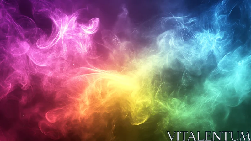 Vibrant rainbow smoke clouds over dark abstract backdrop.