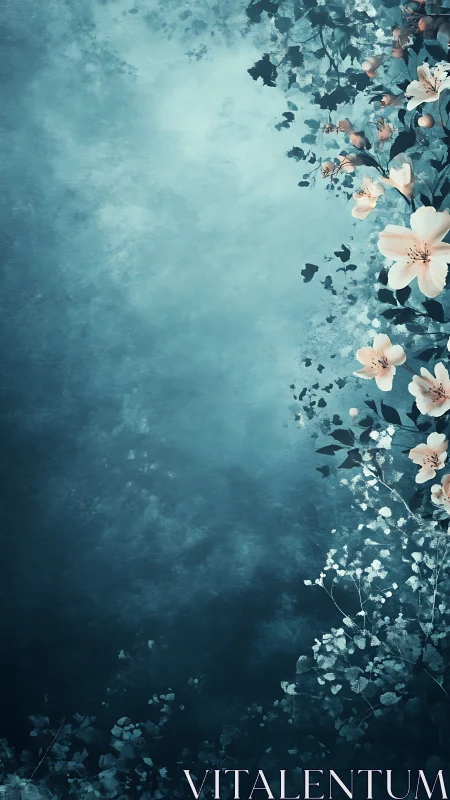 Textured Teal Gradient with Floral Border Composition.