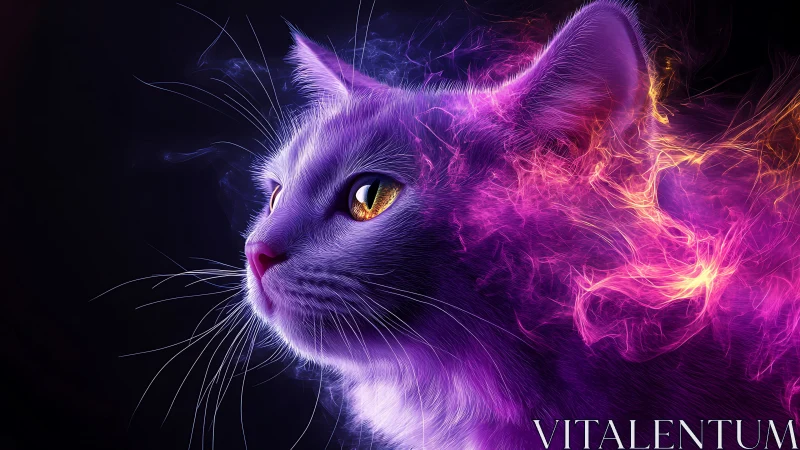 Ethereal Cat with Glowing Purple Fire Aura.