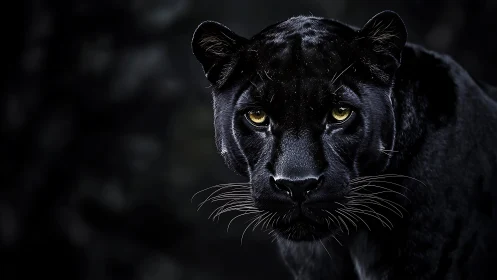 Black Panther Portrait with Luminous Amber Eyes and High Contrast Lighting