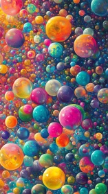 Chromatic bubbles drift like tiny painted planets in orbit