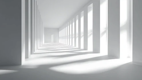 Receding Architectural Corridor with Volumetric Light Geometry