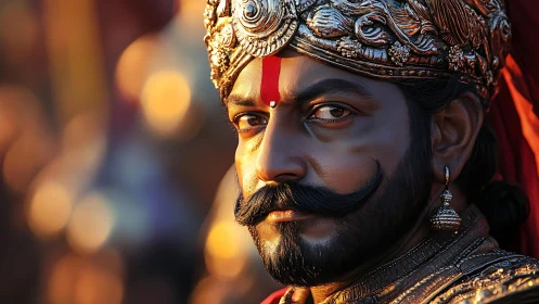 Cinematic digital portrait of armored regal warrior in sunlight.