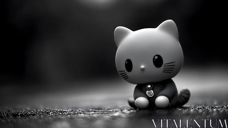 Photorealistic monochrome cat figurine on shallow-focus ground.