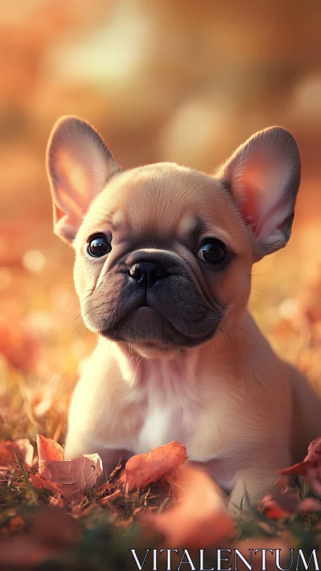 French bulldog puppy basks in golden autumn sunlight