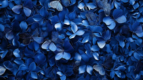 Monochrome blue butterfly cluster over layered petals.