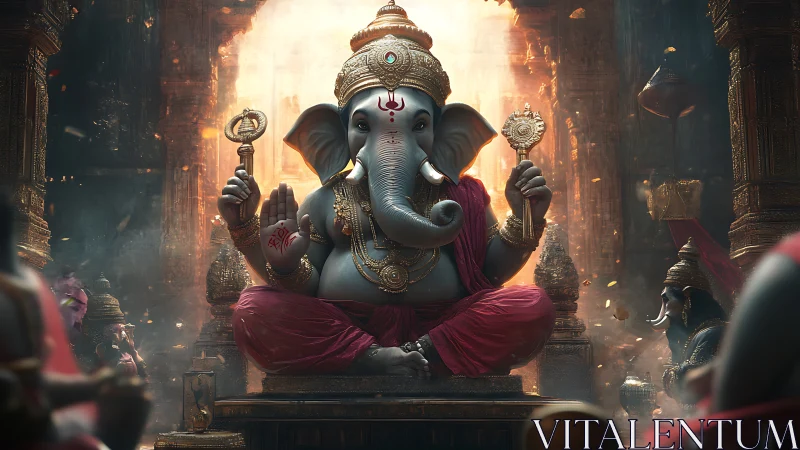 Deity rendered in ornate temple with cinematic digital realism