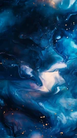 Fluid cosmic nebula simulation with luminous particle fields.