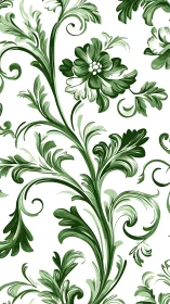 Green floral foliage pattern repeats on a white background