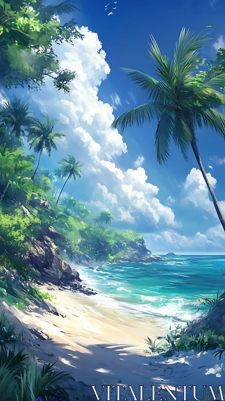 Tropical Coastal Landscape With Palm Trees And Cloud Formation.