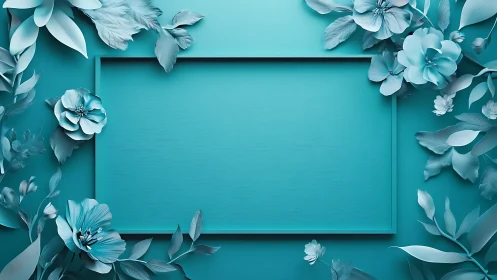 Turquoise Floral Frame with 3D Flowers and Negative Space.