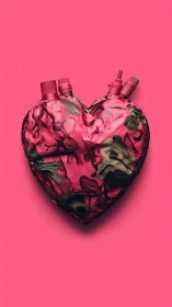 Heart-Shaped Anatomical Perfume Bottle with Camouflage Pattern Design