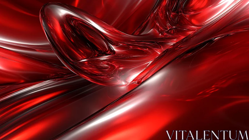 Shiny Red Abstract 3D Fluid Art with Reflective Surfaces.