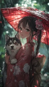 Rain-soaked kimono portrait captures anime lighting and texture study