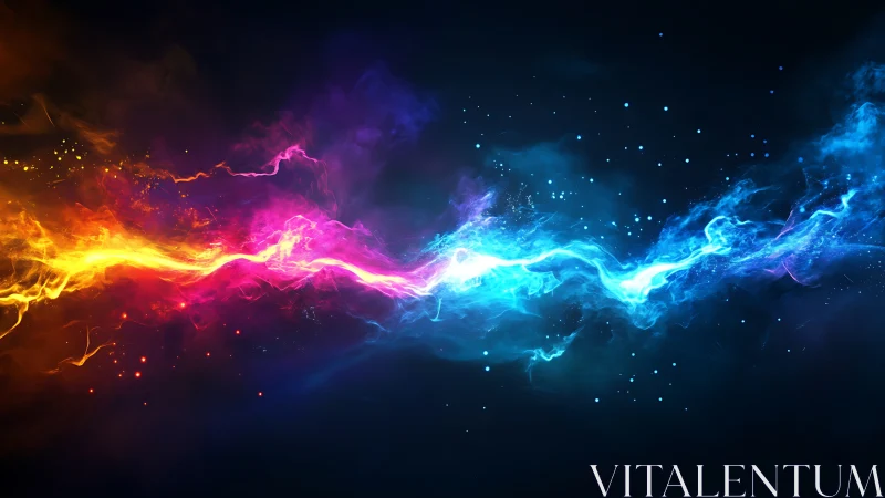 Bicolor energy streams colliding in luminous nebular motion.