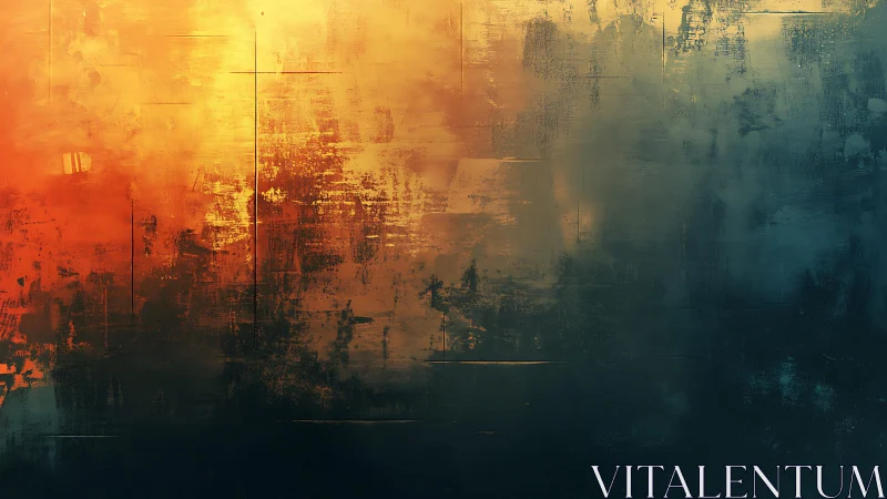 Abstract Gradient Painting With Warm Orange and Cool Blue Tones.