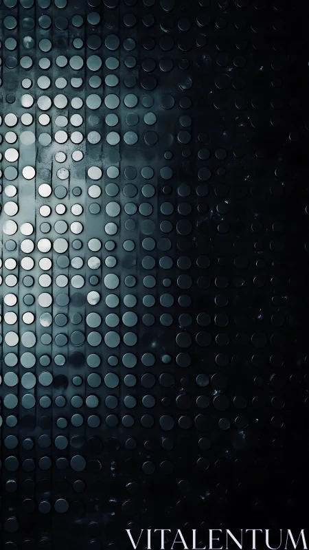 Dark metallic wall of circular dots with soft light pattern.
