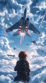 Jetfire armada roars skyward above a lone cloudwatcher