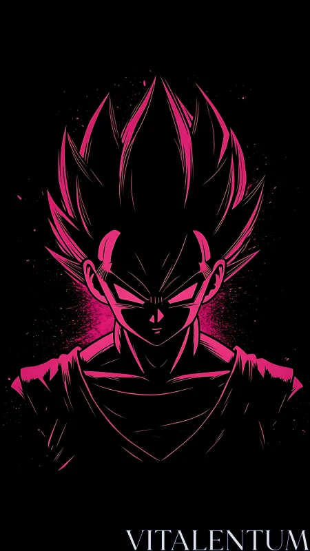 Stylized pink silhouette of spiky haired anime warrior.