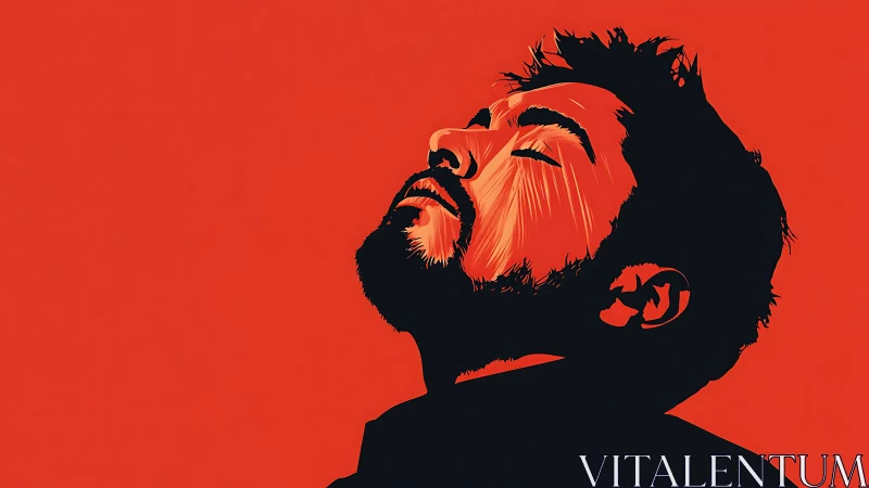 Portrait of a man in red evoking quiet tension and release