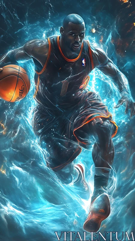 Dynamic digital painting shows energized basketball runner in motion