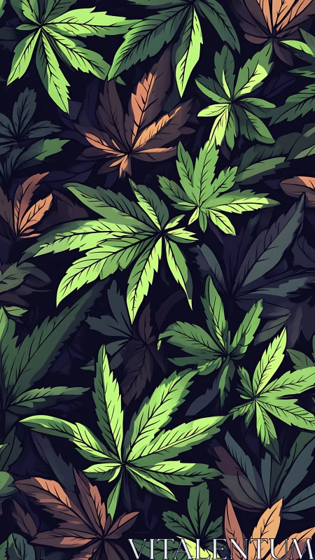 Layered cannabis leaves create a lush botanical tapestry