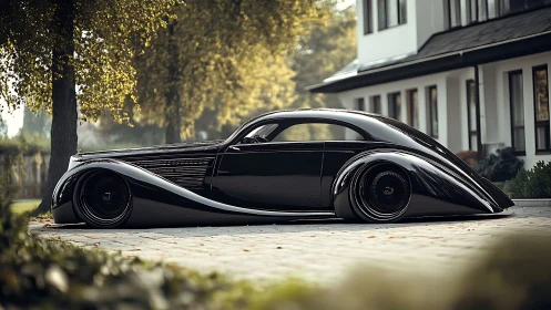 Midnight coupe glides like liquid chrome through quiet suburb