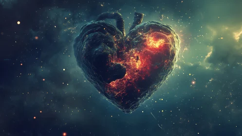 Luminescent Heart Form in Space with Incandescent Core