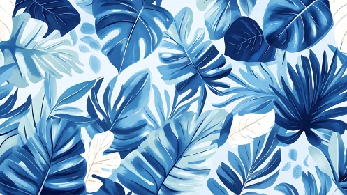 Midnight lagoon leaves in breezy cobalt conversation.