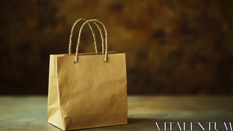 Minimal kraft paper shopping bag on rustic surface.