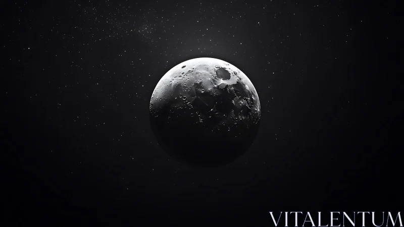 Photorealistic lunar sphere with high-contrast chiaroscuro rendering.