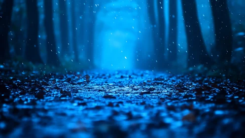 Rain-soaked ground with vertical light source effect.