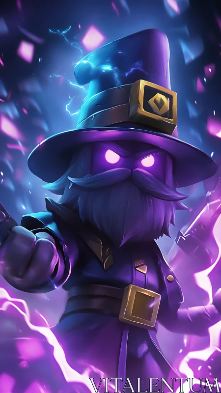 Arcane wizard channels glowing purple lightning energy.