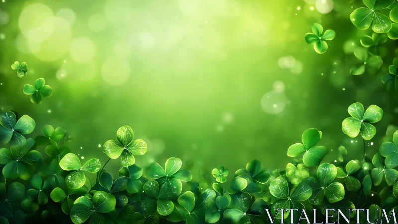 Clover constellations quietly bloom in a glowing green haze