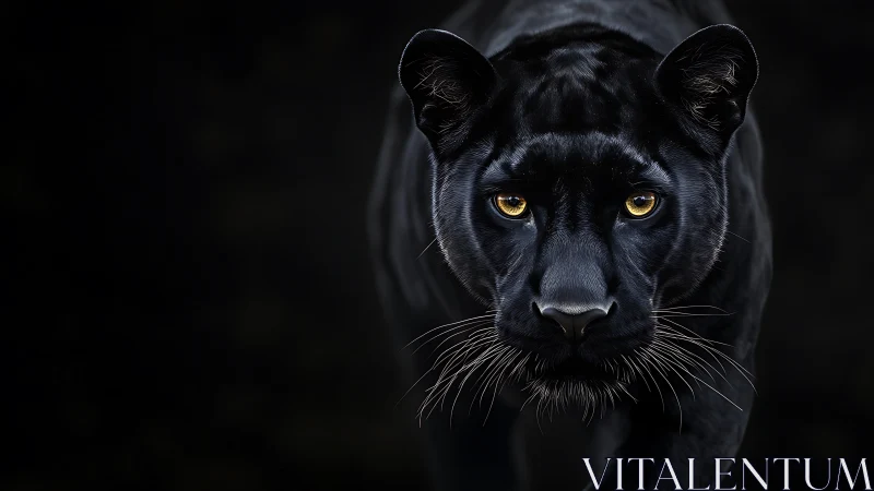 Black Panther Portrait Against Dark Background.