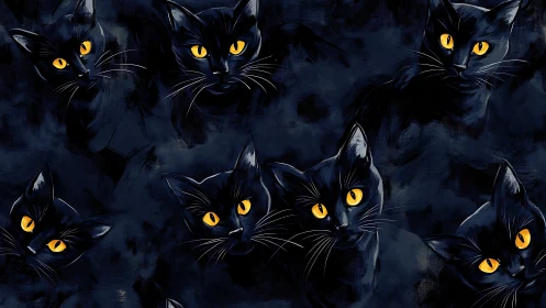 Black Cats with Golden Eyes: Digital Portrait Composition.