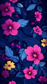 Digital floral composition with pink flowers and blue foliage