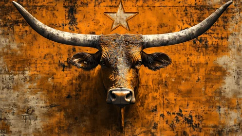 Longhorn bull head rendered against distressed orange wall