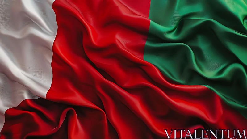 Flowing tricolor fabric in white, red, and green hues.