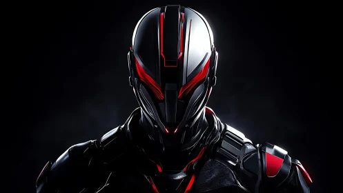 Sleek futuristic cyborg warrior glowing with bold red light.