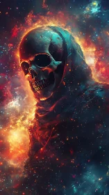 Cosmic Reaper drifting through swirling starlit nebulae.