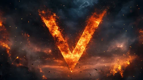 Flaming V - Explosive Fire Typography Against Dark Cosmos