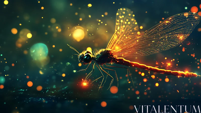 Bioluminescent dragonfly rendered in luminous macro detail
