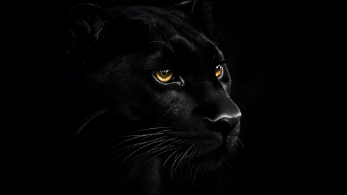 Black Panther's Piercing Golden Gaze in Darkness