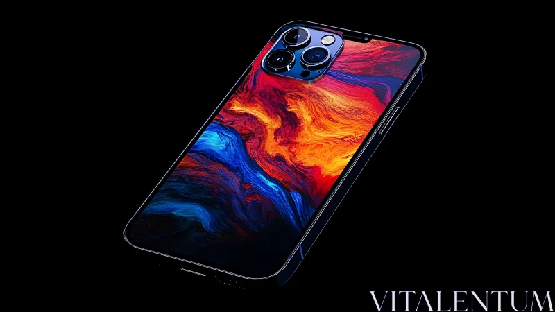 Premium smartphone device featuring fluid-textured display with gradient thermal rendering compositi