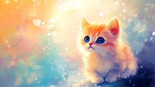 Digital Rendering of Feline Subject in Warm-Cool Color Gradient