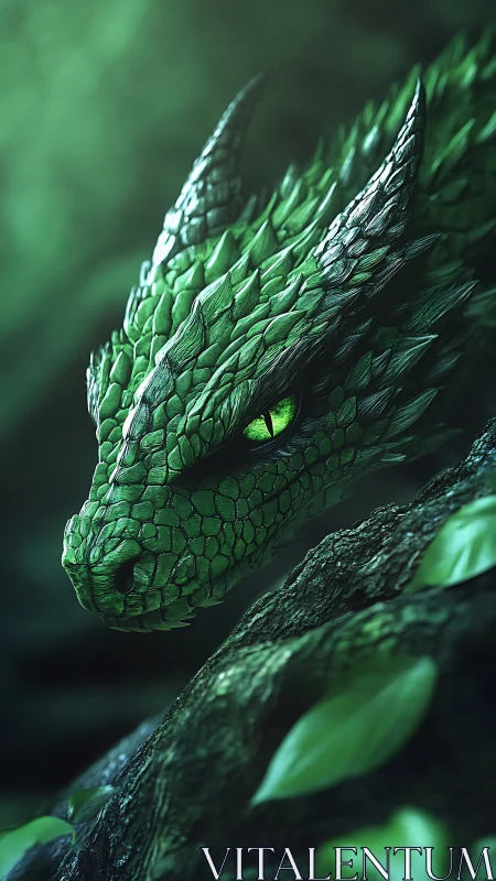 Forest dragon resting in emerald light and quiet wonder.