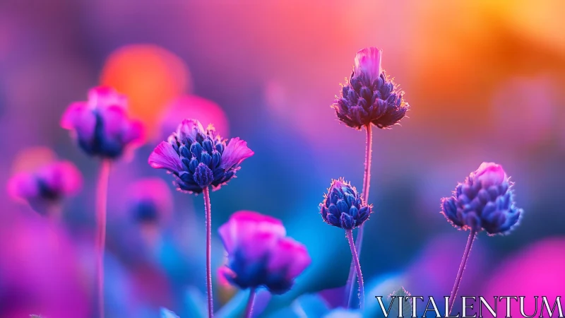 Purple Thistle Buds Against Gradient Background