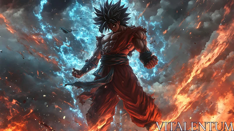 Stormborn warrior crowned in blue lightning and firestorm.