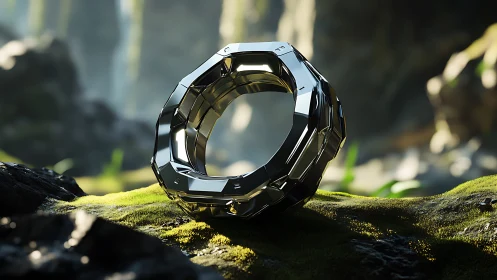 Chrome ring daydreams quietly on a moss-bright forest altar